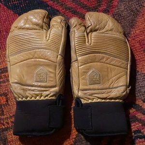 Tan Leather Hestra claw mittens